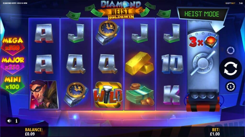 Diamond Heist Hold & Win Slot Review ISoftBet Casino Visuals Symbols Volatile Bonus