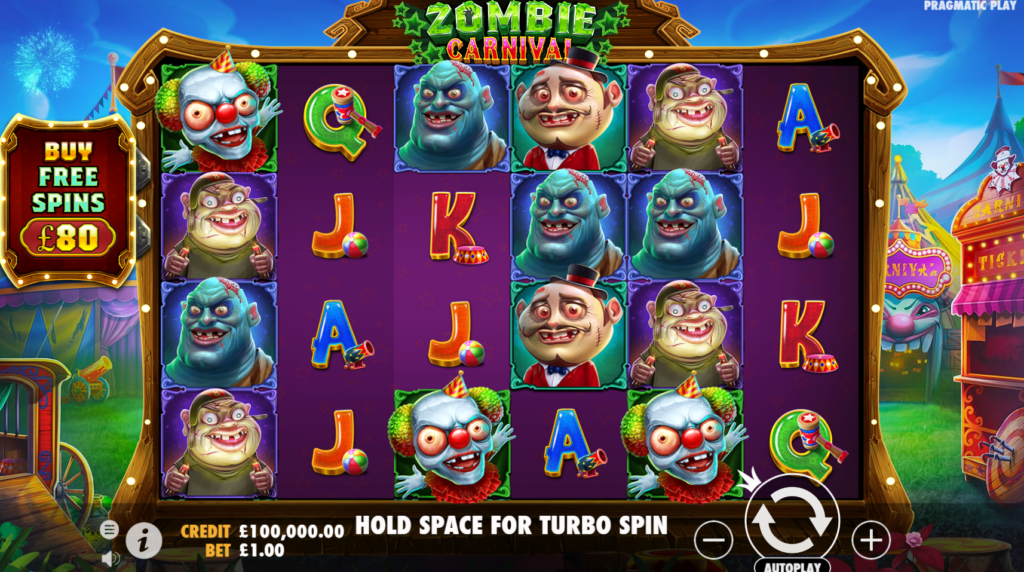 Zombie Carnival Slot Review Pragmatic Play Visuals Volatile Bonus Scatter Mystery Symbol 