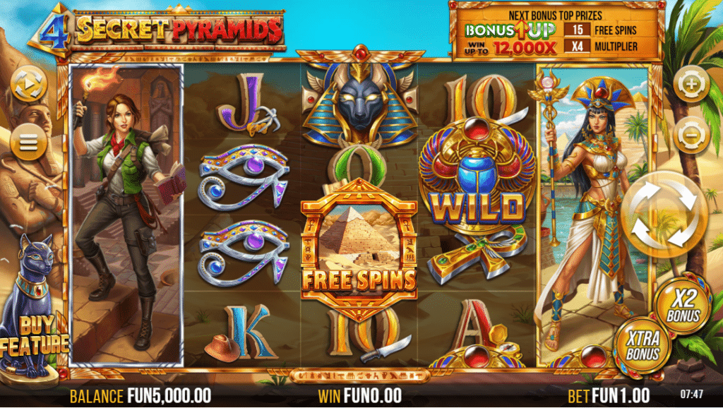 4 Secret Pyramids Slot Review 4ThePlayer Volatile Bonus Volatile Free Spins Wild