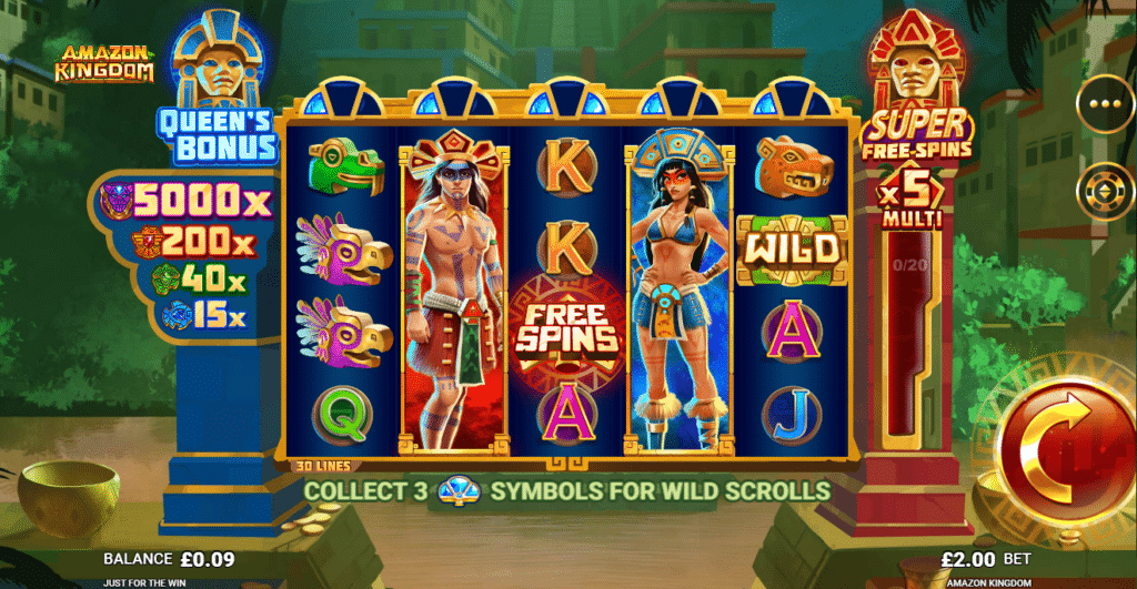 Amazon Kingdom Slot Review Just For The Win Visuals Symbols Bonus Casino Free Spins Wild Jackpot