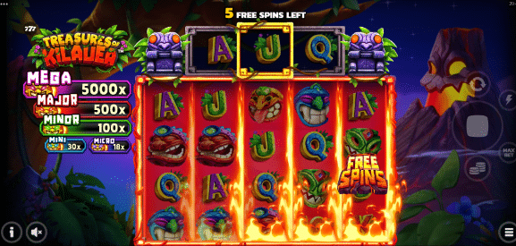 Treasures Of Kilauea Slot Review PearFiction Studios Visuals Volatile Bonus Free Spins Wild Multiplier x2