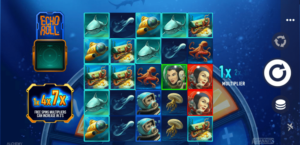 Aquanauts Slot Review Alchemy Gaming Bonus Volatile Free Spin Rolling Reels Wild Multiplier Scatter Echo Roll Casino