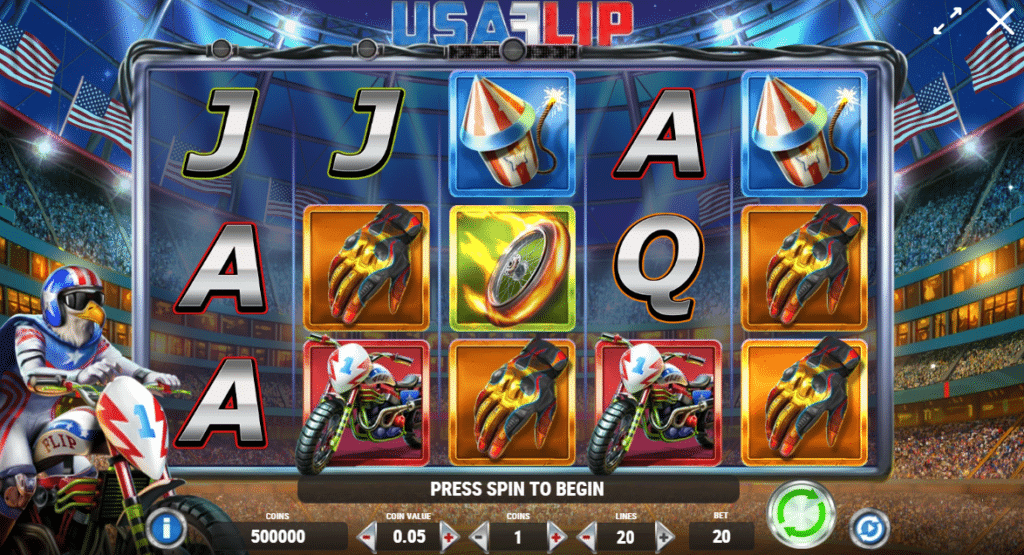 USA Flip Slot Review Play'n Go Featured Title Image Slots Casino Free Spin Re-Spin Symbols Pay Table Mechanics Bonus