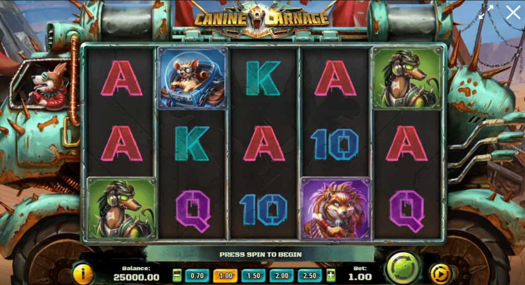 Canine Carnage Slot Review Play'n Go Featured Title Image Slots Casino Bonus Free Spin Wild Splitter Multiplier Symbol Golden Bones Cash Prize Collector