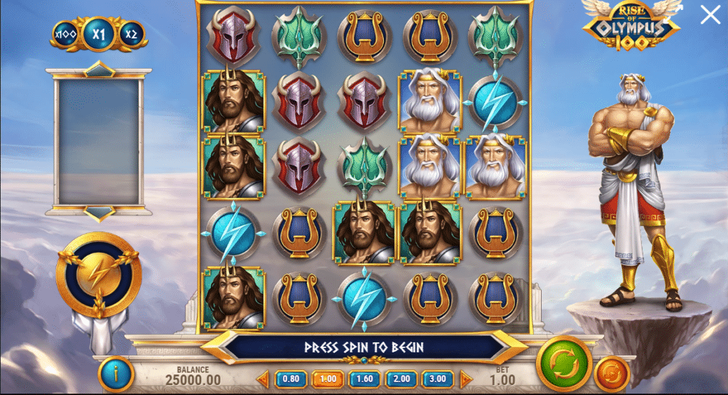 Rise Of Olympus 100 Slot Review Play'n Go Featured Title Image Slots Casino Grid Wild Wilds Free Spin Win Multiplier