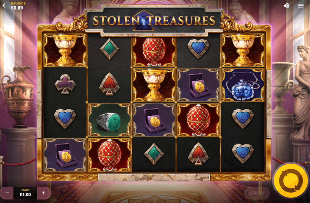 Stolen Treasures Slot Review Red Tiger Gaming Featured Title Image Volatile Bonus treasure box respin