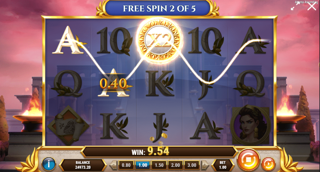 Athena Ascending Slot Review Play'n Go Visuals Casino Bonus Free Spin Sticky Wild Multiplier Respin