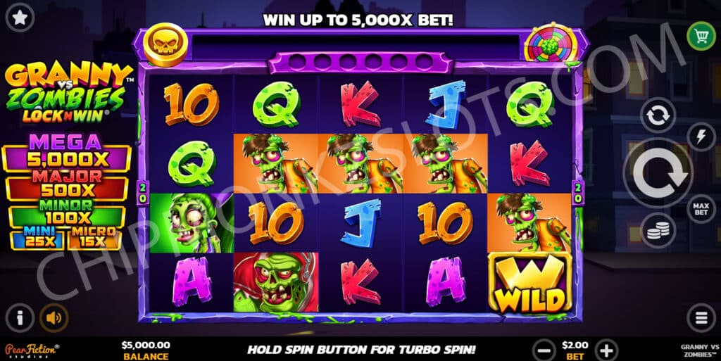 Granny vs Zombies PearFiction Studios Slot Review LockNWin Bonus Buy Walking Wild Multiplier Jackpot Wheel Progressive Coins Respin Micro Mini Minor Major Mega