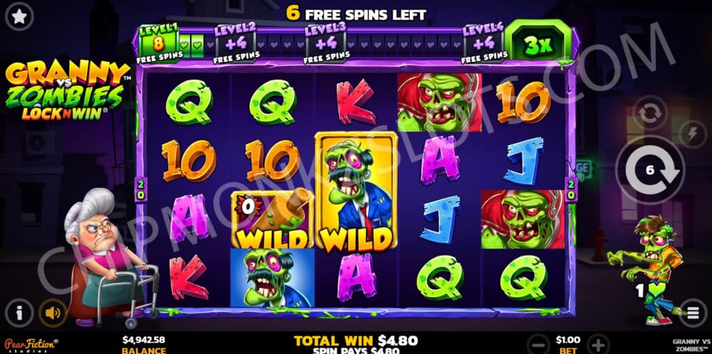 Granny vs Zombies PearFiction Studios Slot Review LockNWin Bonus Buy Walking Wild Multiplier Jackpot Wheel Progressive Coins Respin Micro Mini Minor Major Mega