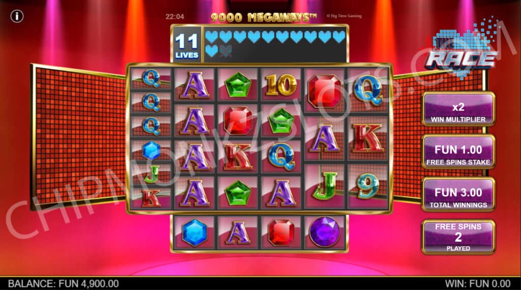 The Race Megaways Big Time Gaming Slots Casino Free Spins Heart Eliminator Bonus Buy