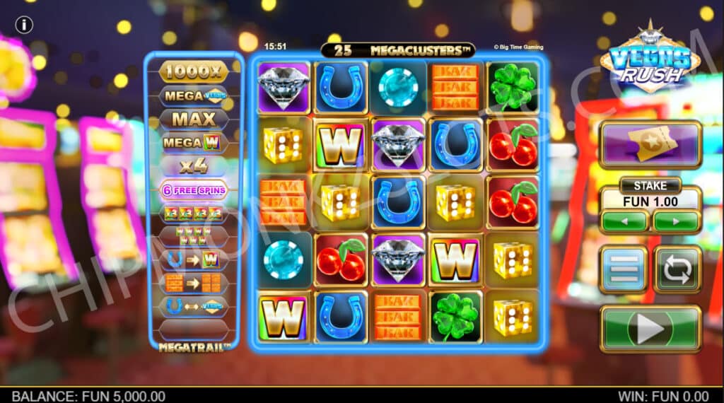 Vegas Rush Big Time Gaming Free Spins Megatrail Megaclusters Bonus Buy