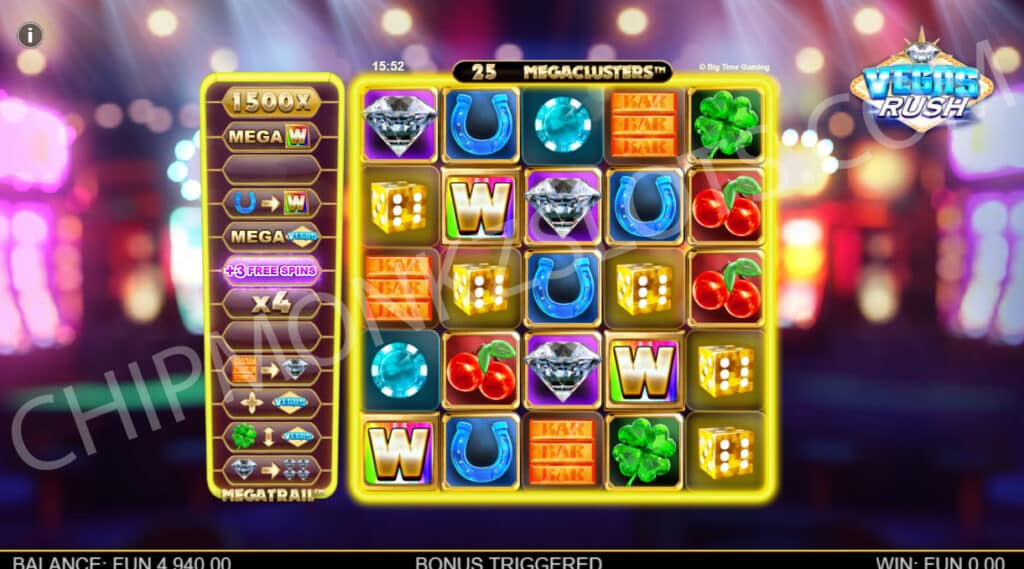 Vegas Rush Big Time Gaming Free Spins Megatrail Megaclusters Bonus Buy