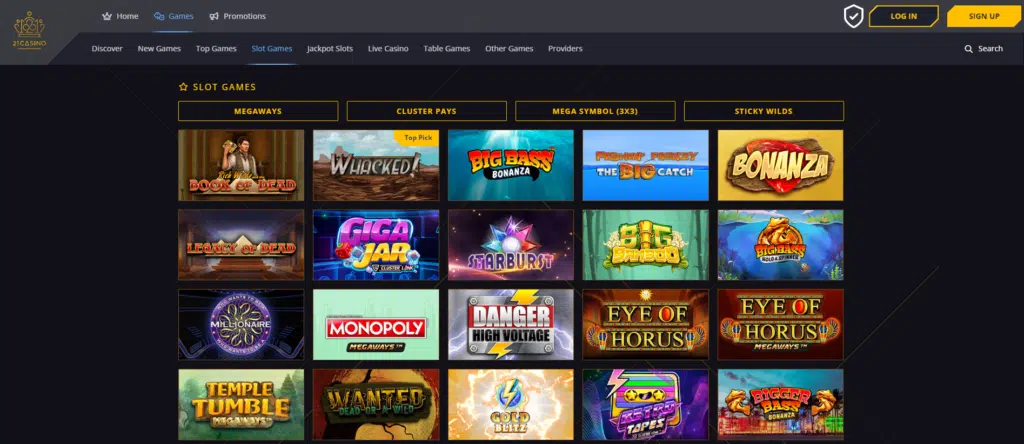 21 Casino website screenshot