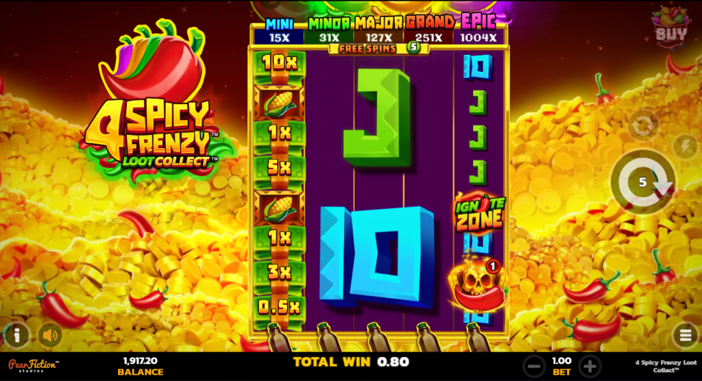 4 Spicy Frenzy Loot Collect PearFiction Studios Slot Review Online Slots Casino New Volatile Symbols Pay Table Line Bonus Buy Free Games