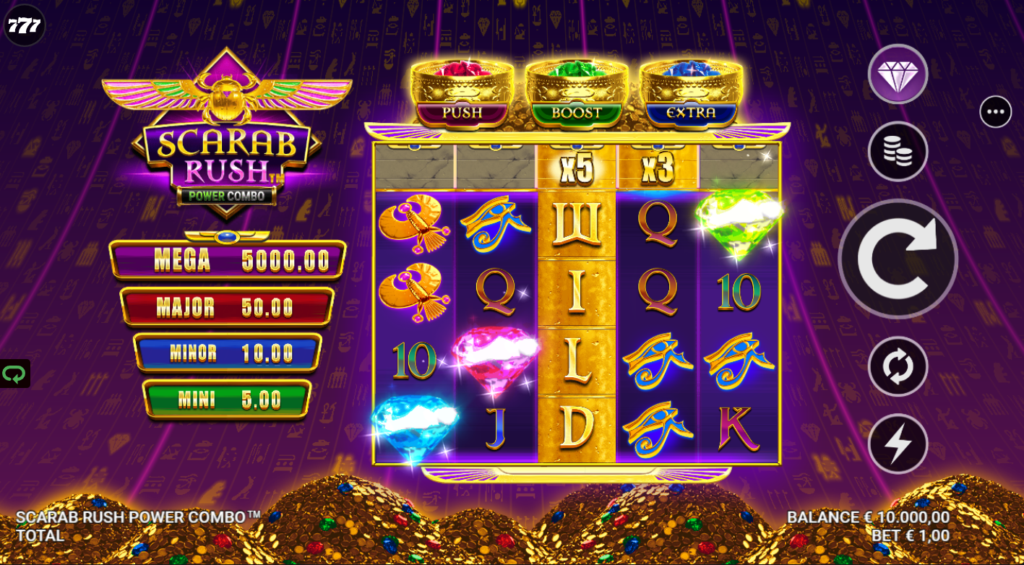 Scarab Rush Power Combo Just For The Win Slot Review Online Slots Casino New Volatile