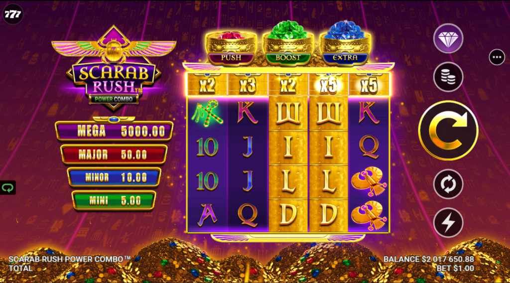 Scarab Rush Power Combo Just For The Win Slot Review Online Slots Casino New Volatile